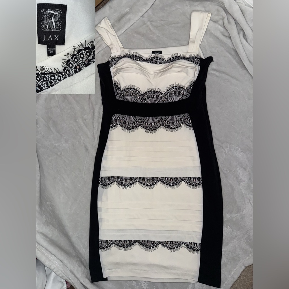 Jax Black and Cream Lace Accent Dress